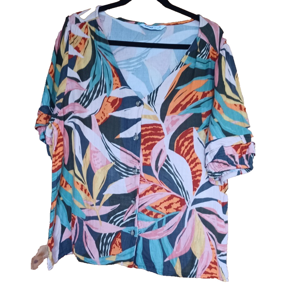 Sonoma Gauzy Cotton Blouse Tropical Colors Women's XL Vacation Resort Summer
